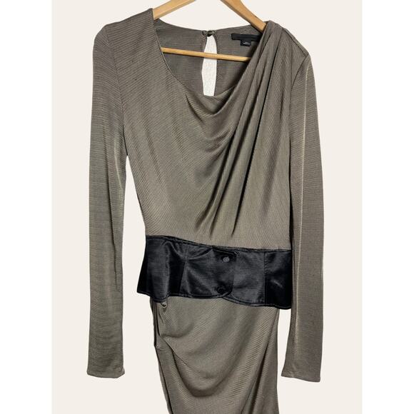 Alexander Wang Olive Green Draped Corset Long Sleeve Midi Dress Size 4 - Picture 4 of 11